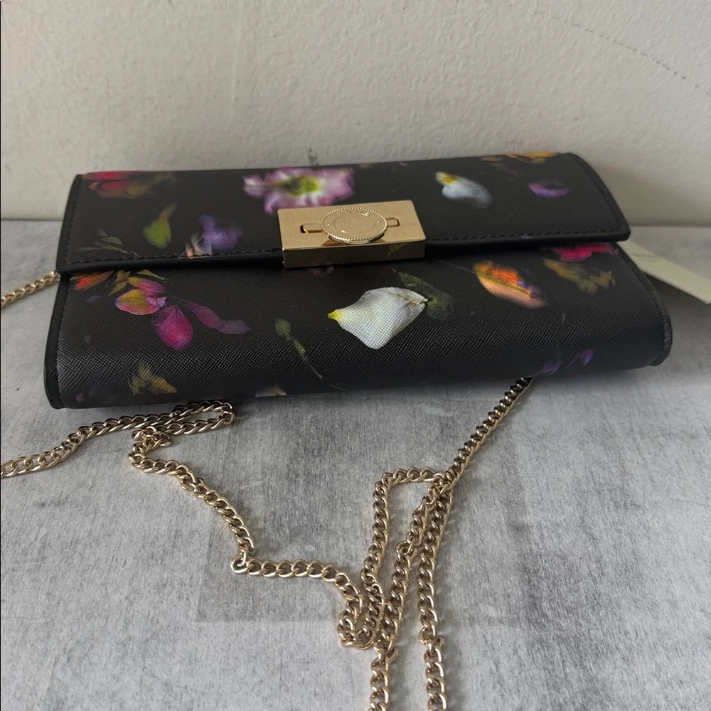 Ted Baker Floral Black Red Chain Clutch Parisa Leather Crossbody
